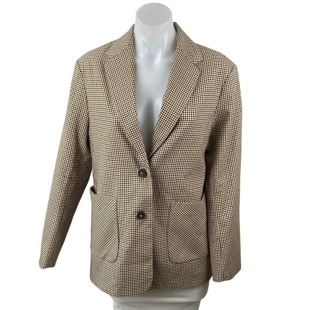 Oak + Fort Women's Plaid Check Notched Collar Long Sleeve Blazer Coat Jacket XS